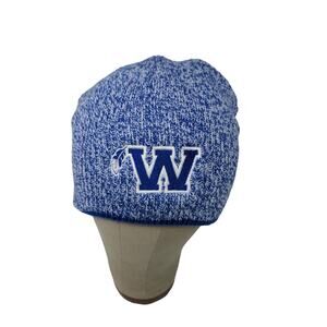 W Feather Logo Beanie Hat Embroidered Logo Blue Soft My Town Originals